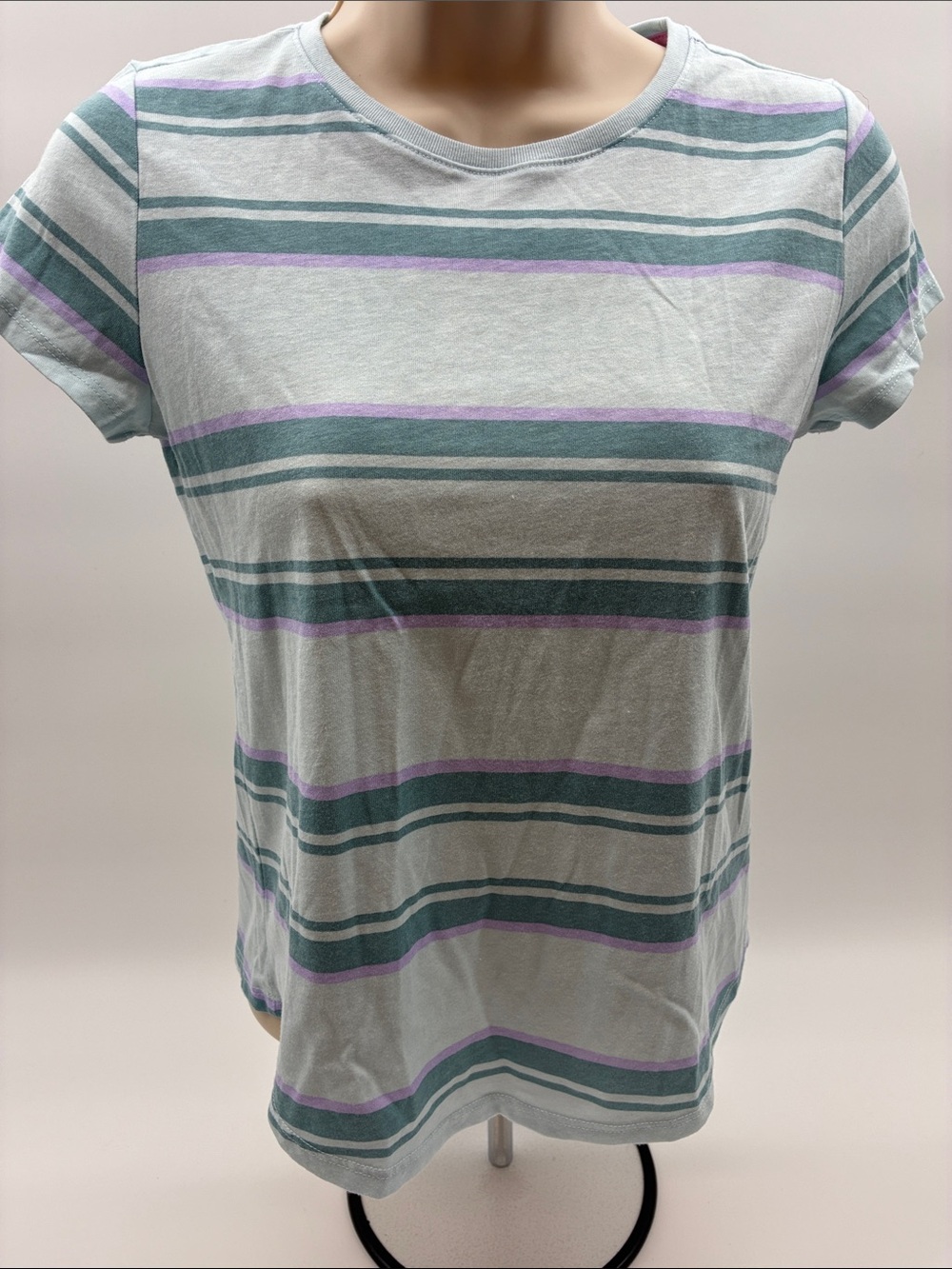 wonder nation Striped Short Sleeve Tee in Light Gray, Teal & Lavender